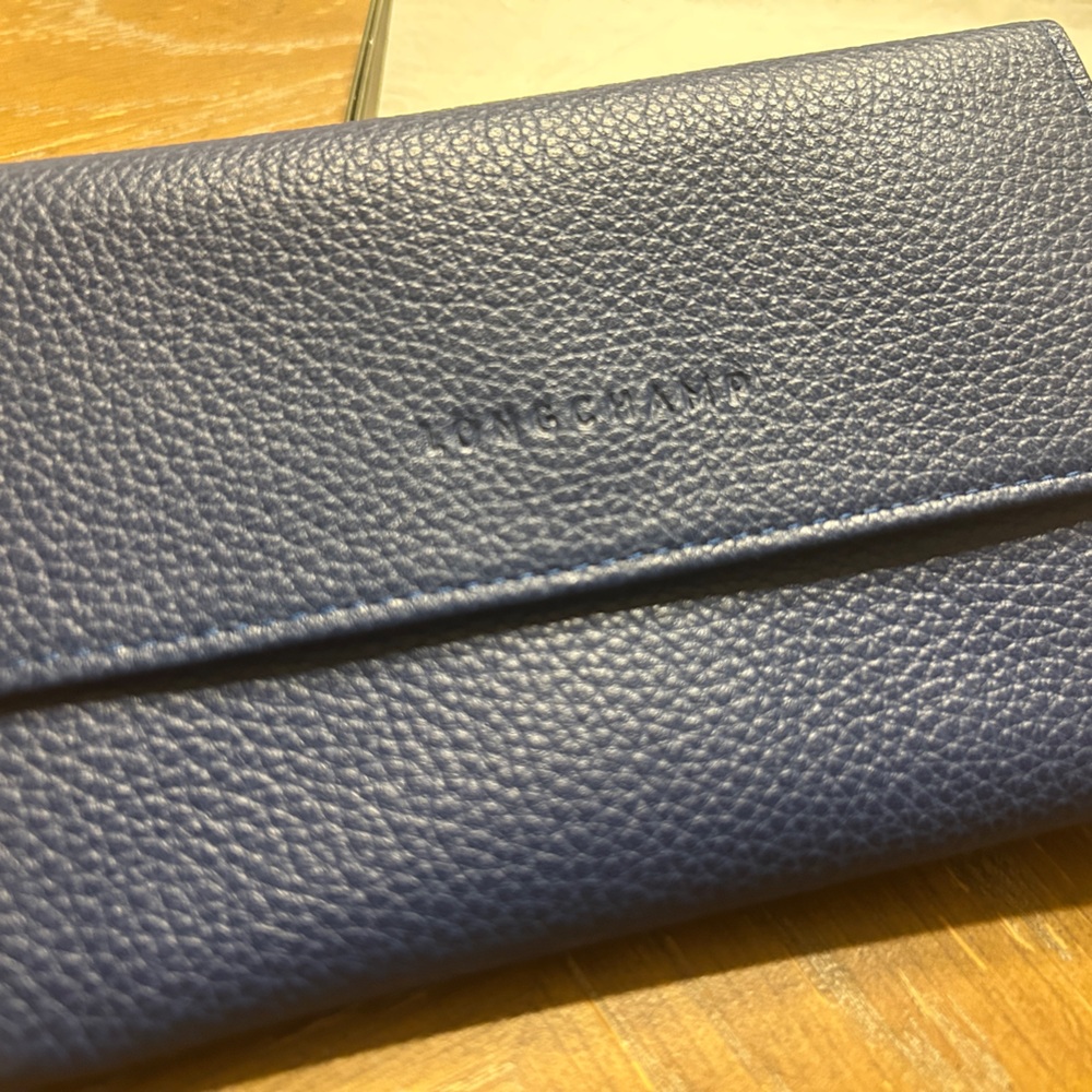 Longchamp Le Foulonne Blue Grained Leather Wallet - Picture 2 of 7